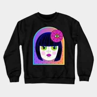 Yayoi Kusama Inspired Baby Doll-Black Hair Crewneck Sweatshirt